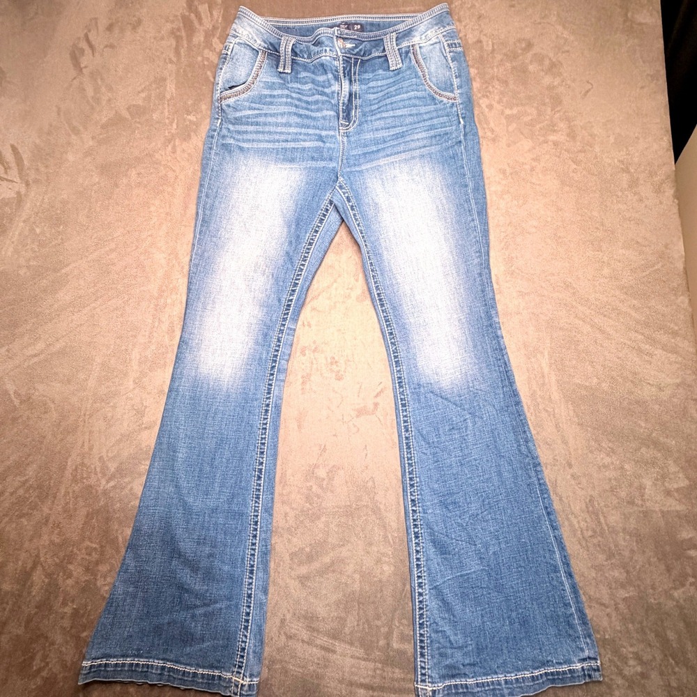 Miss Me Jeans Women 29X32 High Rise Flare Contrast Stitch Flap Pocket Y2K Rodeo